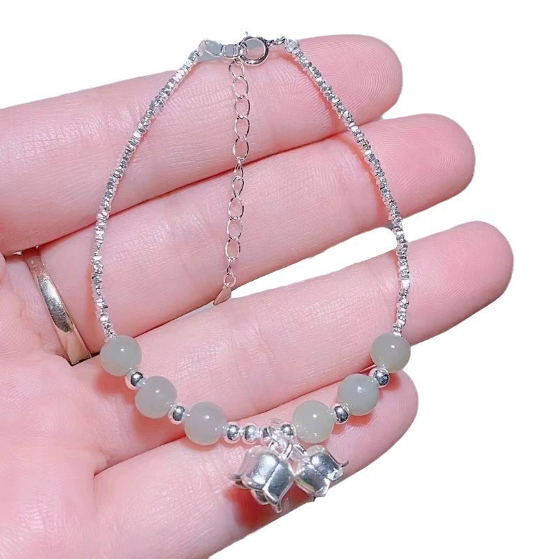 Organic silver bracelet jade, 925 sample silver, orchid