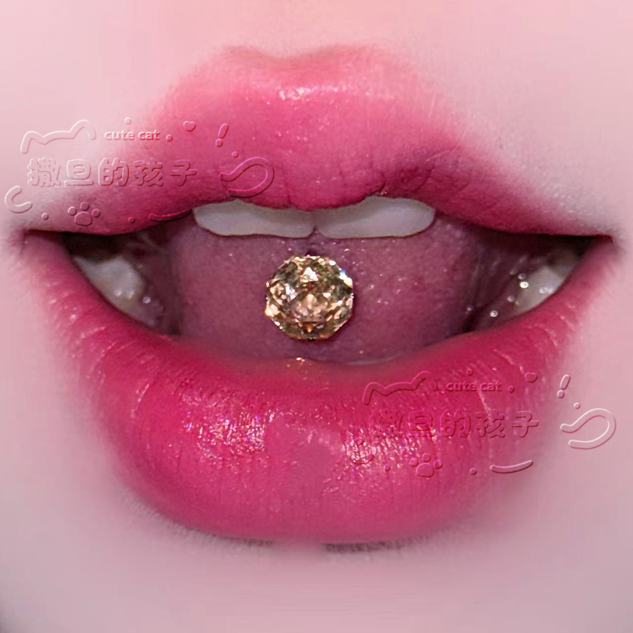 Satan's Child Blue Vine Under the Moon F136 Titanium Alloy Drinking Tongue Piercing, Rose Cut Sparkling Tongue Ring detail image 12