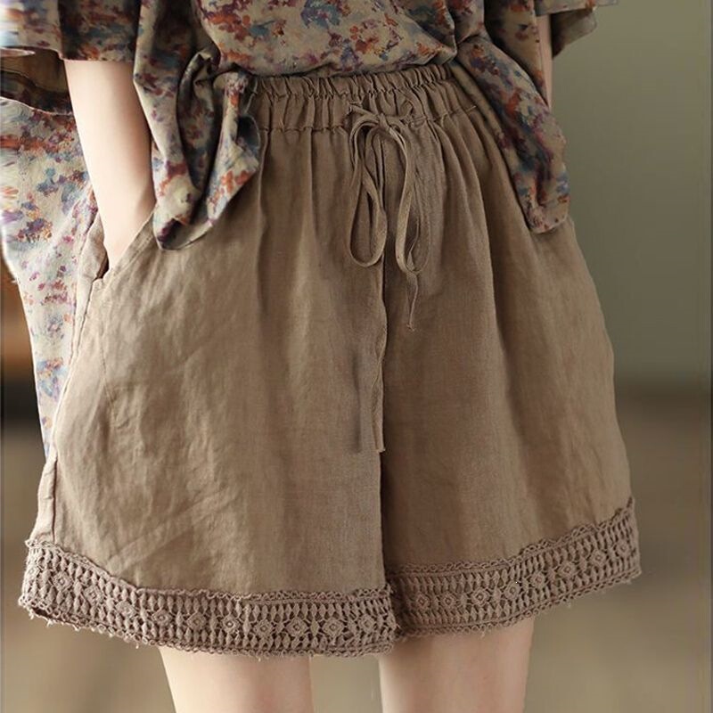 Cotton and Linen Shorts for Women, Summer Thin Style, Mom's Cotton and Linen Pants, Plus-Size Casual Linen Wide-Leg Five-Point Pants