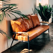 双人位北欧布艺沙发小户型客厅实木铁艺简约现代套装框架卧室w&