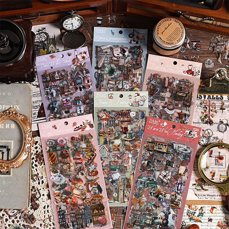 Cross-border bestseller: Retro-style PET journal stickers, creative film cutting stickers for DIY journaling.