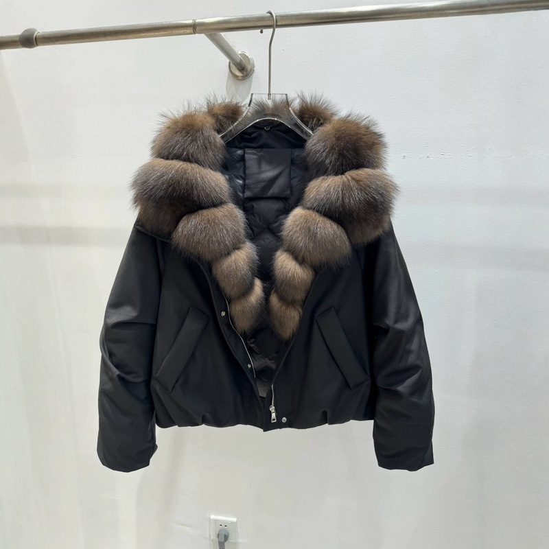 New winter model natural fox fur short detachable fur collar down jacket with inner lining for warmth
