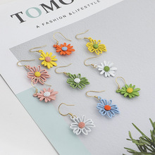 S925银针韩国气质小雏菊花耳钉女潮撞色ins甜美耳环网红春夏耳饰