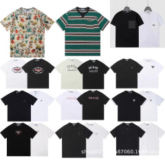 クロスボーダー 25ss Pujia 高品質刺繍ロゴルーズコットン半袖メンズとレディースラウンドネックファッショナブルで多用途な T シャツ