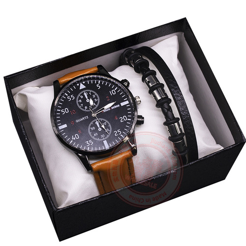 watch men 3pcs new watch men's trendy student fashion quartz watch belt business men's watch set