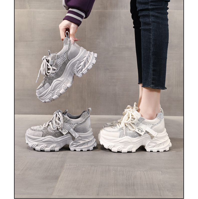 Giày sneaker nữ đế dày chunky lưới thoáng khí tăng chiều cao — màu be chi tiết 16