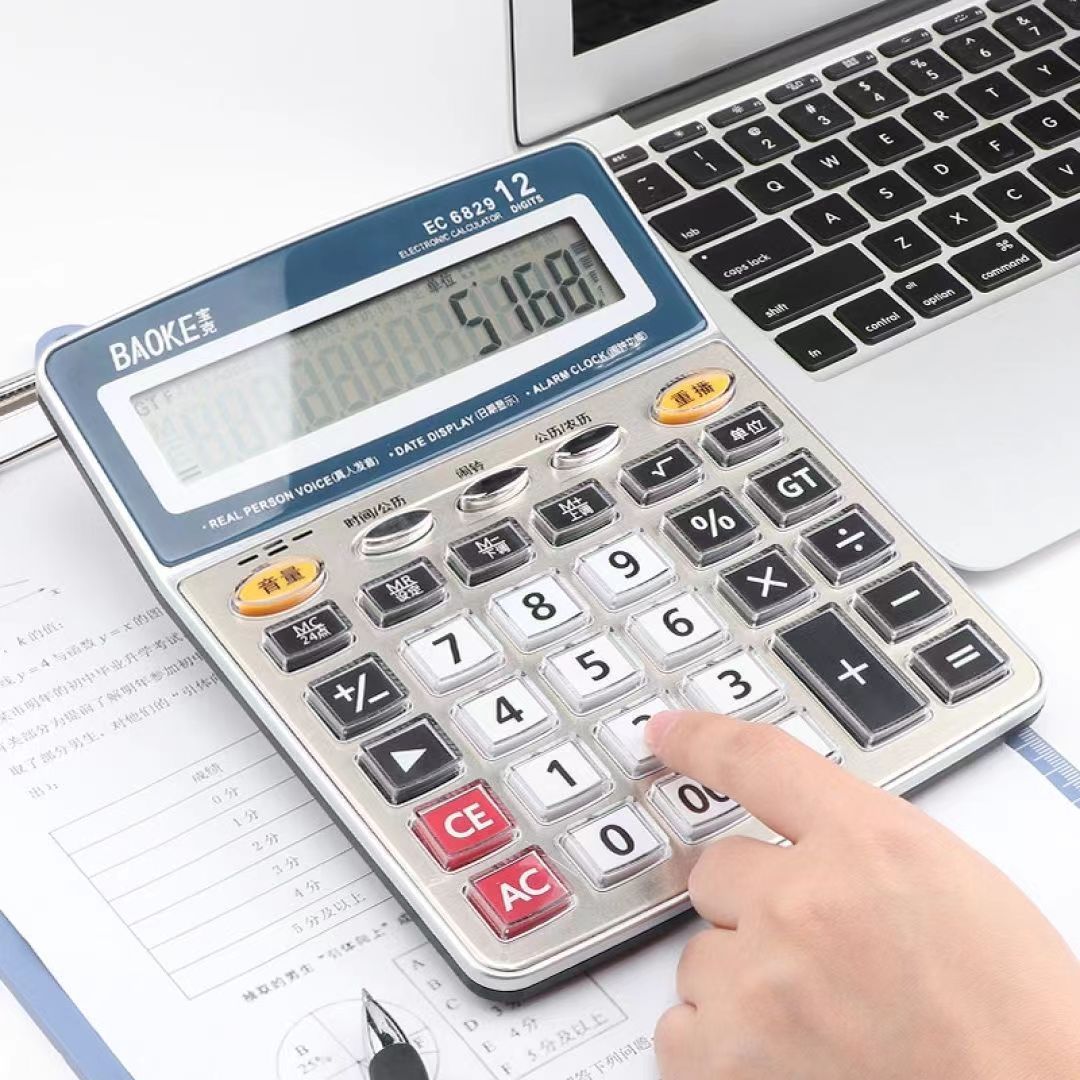 宝克 6829 Financial Calculator 12 Supermarket Computer Office Large -button Voice Calculator