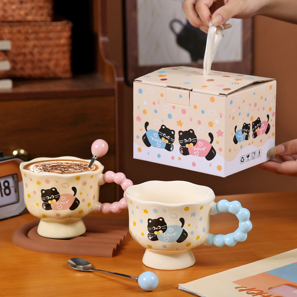 Cartoon Cat Mug, Cute Ceramic Cup, Couple Drinking Water, Good-Looking Breakfast Milk Cup, Small Gift Wholesale