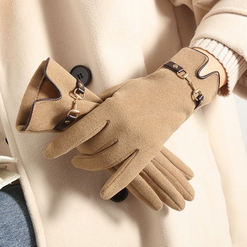 New Women's Winter Fleece Touchscreen Mobile Phone Chain Windproof Warm Driving Riding Fleece Thick Gloves