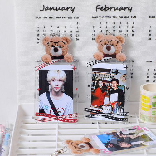 Japanese and Korean Cartoon Bear PVC Transparent Card Holder Girl Card Meal Card Protective Cover Celebrity Photo Storage Bag Pendant