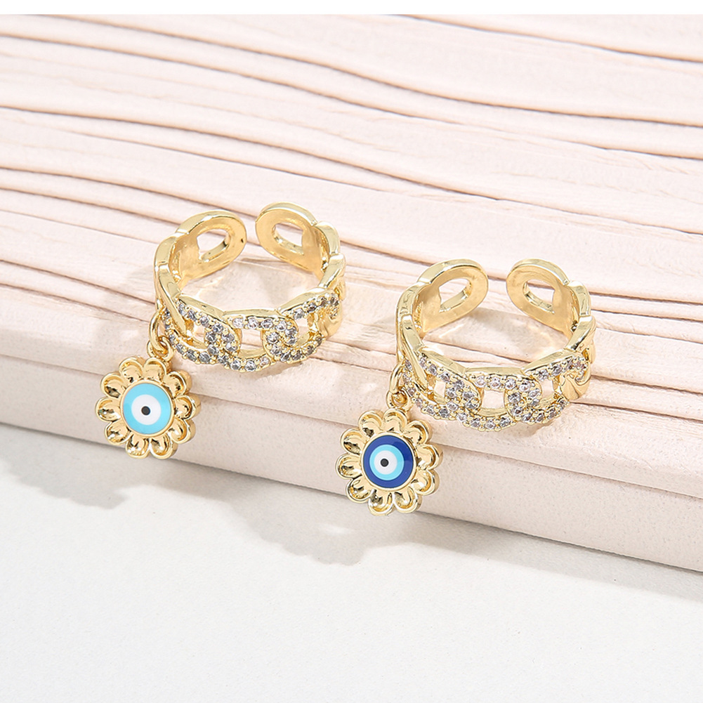 Fashion Devil's Eye Flower Copper Open Ring Plating Zircon Copper Rings display picture 3