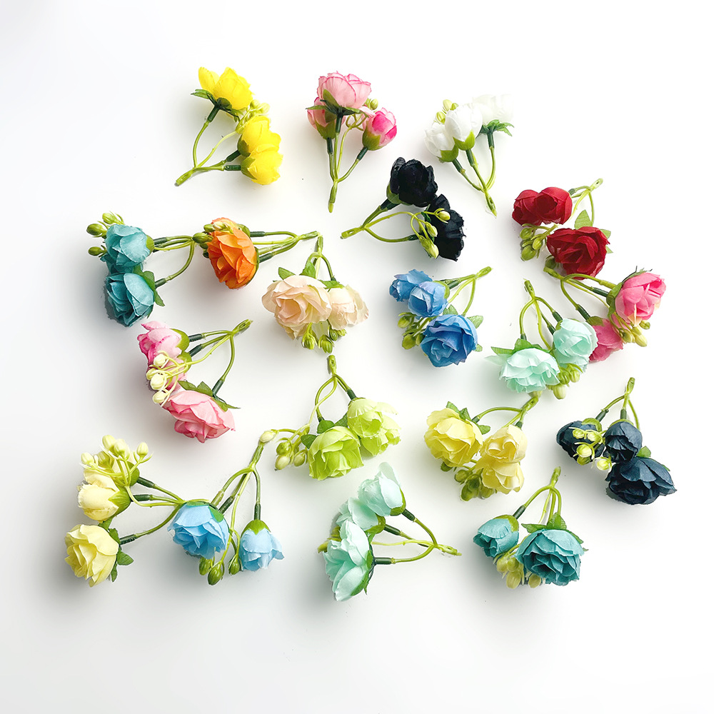 Simulación de 3 pinzas de rosas flores de brotes DIY pinzas de flores accesorios de ropa para la boda pared de flores props de fotografía ins guirlanda