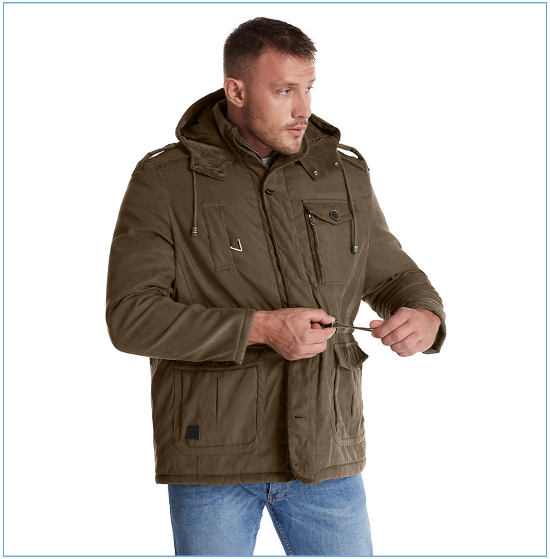 Herrenbekleidung Dicker Mantel für Herren in US-Größe, einfarbig, große Größe, mittellanger Baumwollmantel, lässige Sherpa-Jacke_voghion.com