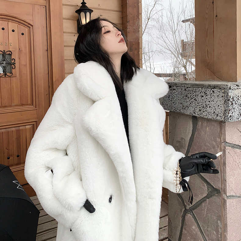 Abbigliamento da donna inverno pelliccia di coniglio cappotto di visone pelliccia larga colletto abito bianco cappotto di peluche ispessito_voghion.com