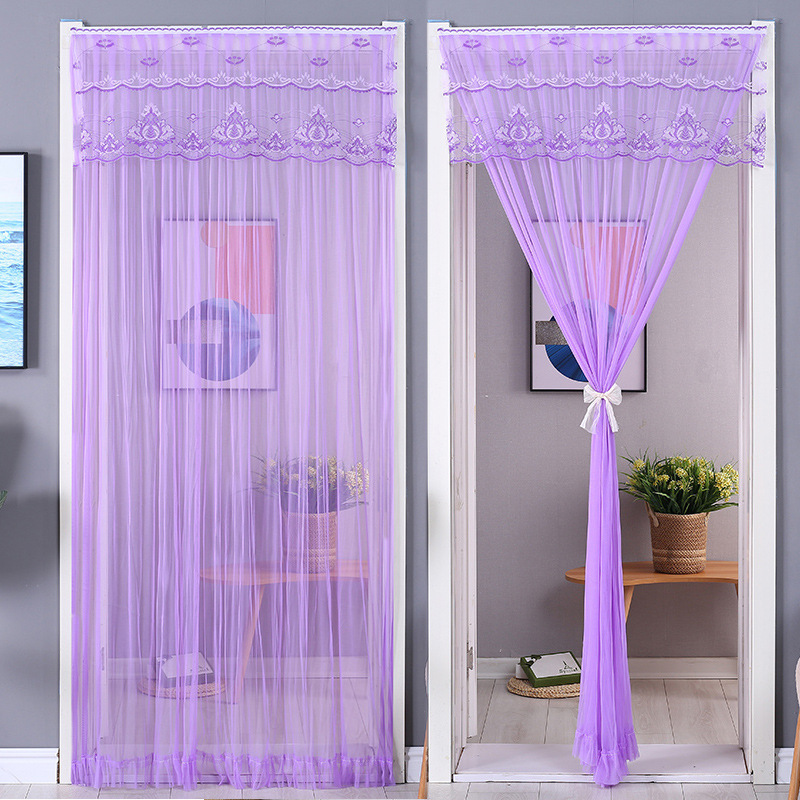 New Chinese-Style Pastoral Four-Season Home Lace Anti-Mosquito and Fly Bedroom Double-Layer Screen Door Curtain Fabric Decoration Without Punching Partition