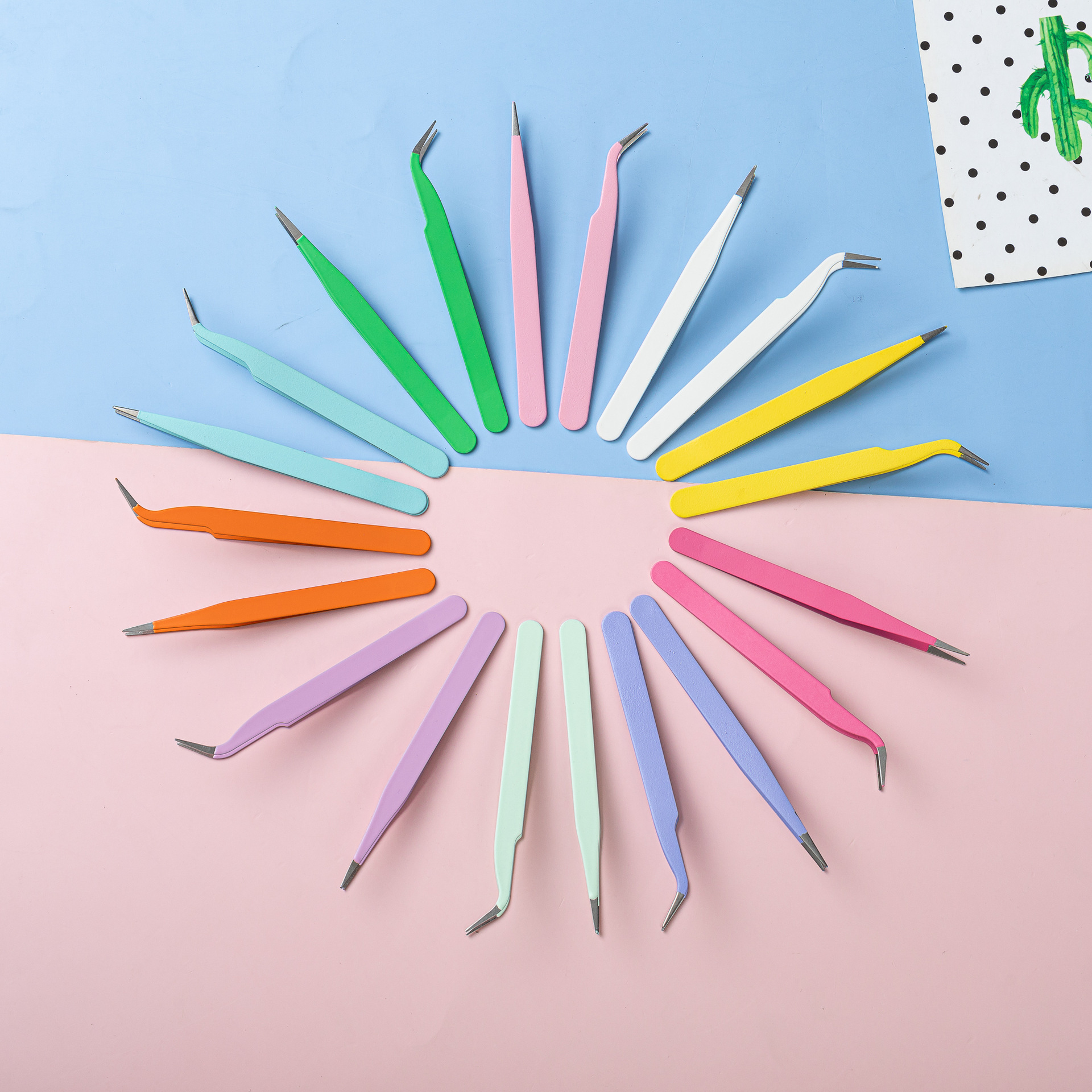 113mm假睫毛diy彩色不锈钢镊子睫毛镊子直头弯头纸卡包装工具