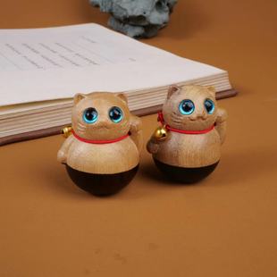 Jinnan wood carving kitten small Bell creative home decoration tumbler cute bird wooden Wenwan handle