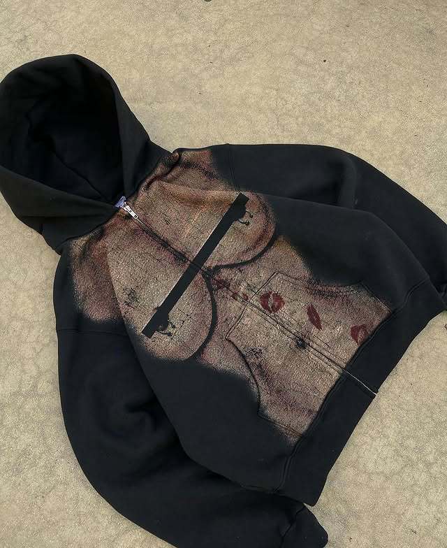 Slim-Fit Kapuzenpullover mit Reißverschluss – Unisex Streetwear Essential (S-3XL, 80% Polyester, Schwarz, Gothic-Punk-Ästhetik)_voghion.com