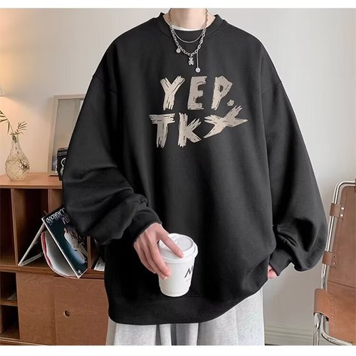 Men's Wine Red Round Neck Sweatshirt Spring and Autumn Season Underwear Base Shirt Fall Trend Brand Long Sleeve Hooded Top Coat