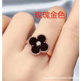 新款梵家高版本幸运四叶草翻转镀18K金戒指女双面天然白贝指环|undefined