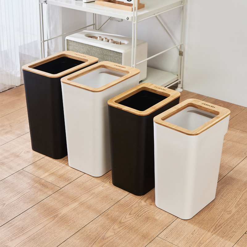 Hogar cuadrado de bambú cubierta de basura puede sala de estar dormitorio cuarto de baño sin cubierta de lujo simple Almacenamiento de basura puede