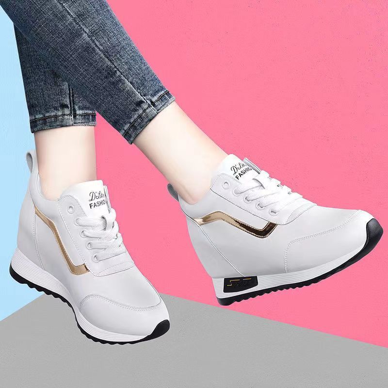 Height-Increasing Women's Sneakers for Petite Individuals, 2025 New Model, Wholesale Korean Style Thick-Soled White Sneakers, Breathable and Comfortable