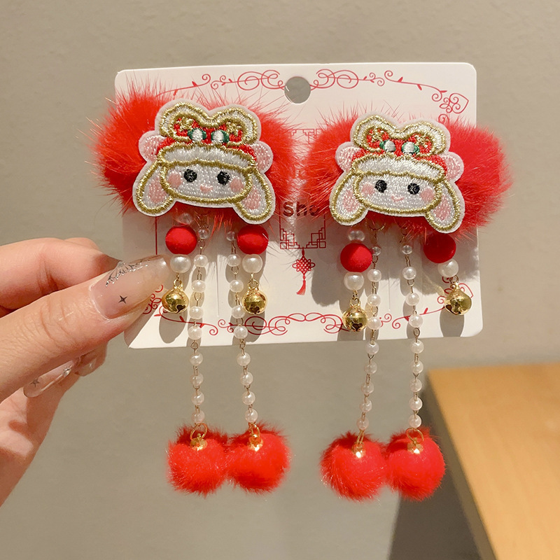 Horquillas Tradicionales Chinas para Niñas de Aleación y Terciopelo para Año Nuevo Chino