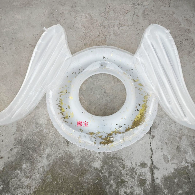 Надувной кольцо для плавания с блестками в виде крыльев ангела, изготовленное на заказ производителем, популярное в интернете, из ПВХ с блестками.