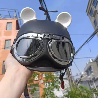 sunscreen light half helmet, Motosiklet kaskı (dəbilqə) - 3c-certification-black-white-bear-ears-sunglasses-black-windmill