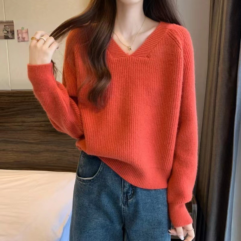 2023 primavera y otoño nuevo estilo coreano estilo suave suéter con cuello en V suave glutinoso suelto todo partido manga larga ropa de abrigo suéter de mujer image 4