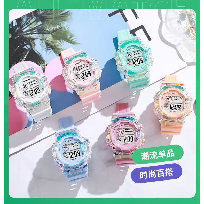 Hot-Selling New Student Watch, Macaron Color Gradient, Seven-Color Luminous, Outdoor Waterproof, Multi-Functional Sports Watch