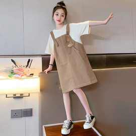 女童夏装连衣裙2025新款儿童洋气夏天背带裙女大童夏季假两件裙子