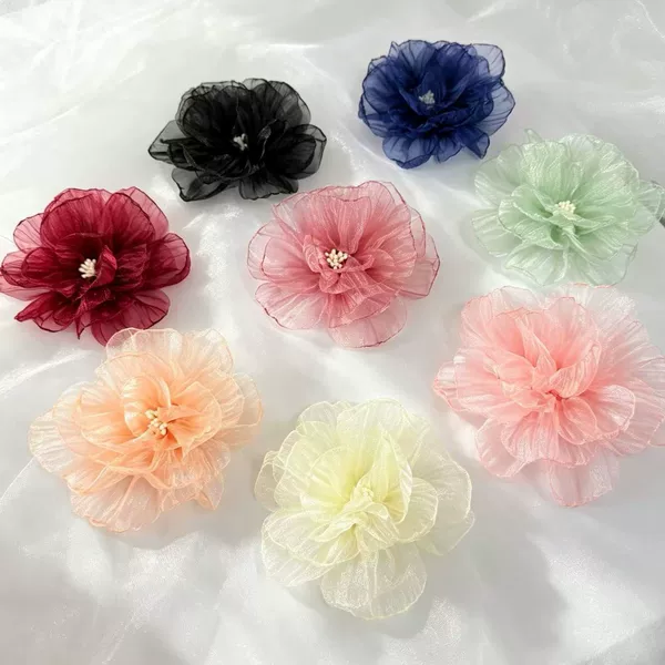 French-style pleated mesh flowers 10cm burnt-edge camellia rose hairpin accessory for the back of the head
