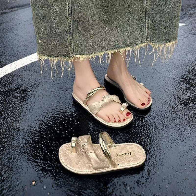 New Chinese Style National Style Slippers for Women Summer Outer Wear 2025 New Flat Fairy Style Slippers with Skirts