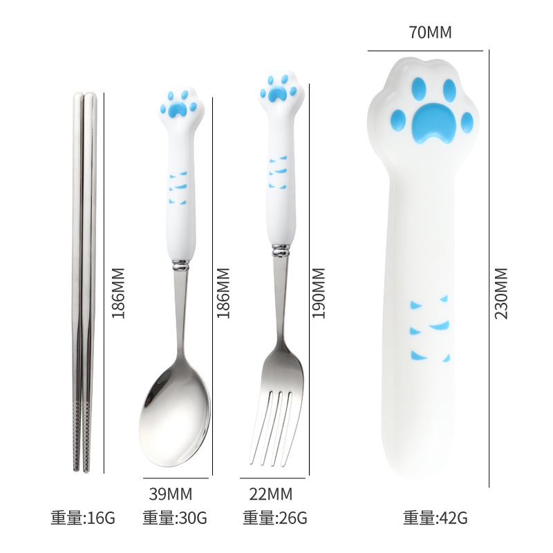316不锈钢儿童餐具 创意卡通可爱家用儿童猫爪吃饭勺叉套装|undefined