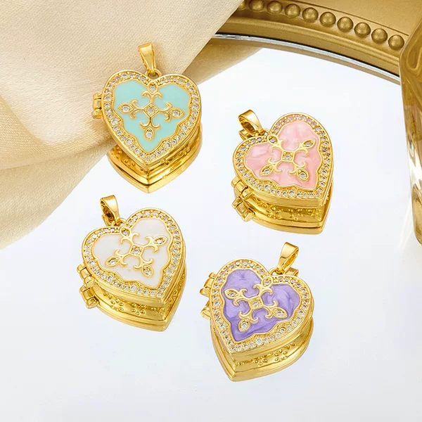 European and American Cross-Border Niche Design High-End Creative Fashion Colorful Oil Drop Photo Box Copper Gold-Plated Necklace Pendant for Women