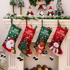 クリスマス装飾品カラープリントクリスマスソックス老人プレゼントソックス雪だるまギフトバッグ赤緑掛け脚クリスマスソックス