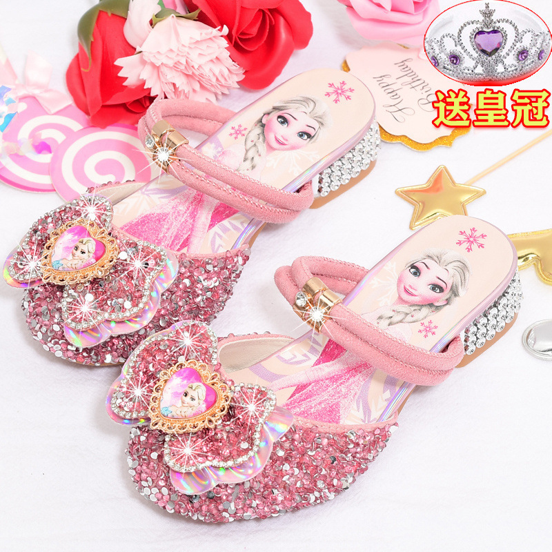 Children's Crystal Slippers Summer Fashion Outer Wear Girls High-Heeled Sandals Elsa Princess Frozen Baby Shoes