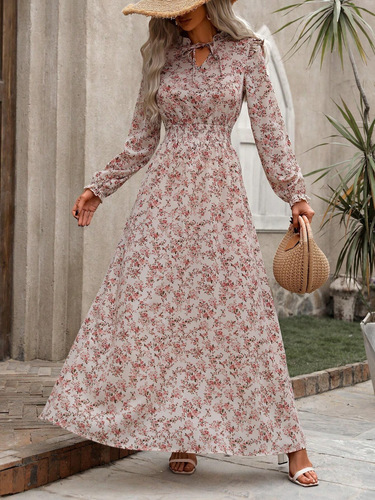 Live-shooted in stock, foreign trade cross-border independent station 1688, export order 2025 hot-selling Western and European floral long-sleeved long dress