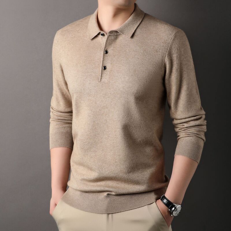 Spring and Autumn Lel Men's fleece-lined Sweater Polo Shirt Skin-friendly Long-sleeved Sweater T-shirt Men's Slim-fit Casual Trend Spring and Autumn Lel Men's fleece-lined Sweater Polo Shirt Skin-friendly Long-sleeved Sweater T-shirt Men's Slim-fit Casual Trend