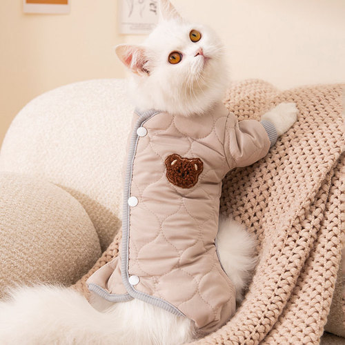 Simple patchwork quilt cotton small dog four-legged clothes cute bear autumn and winter warm small pet cat clothing