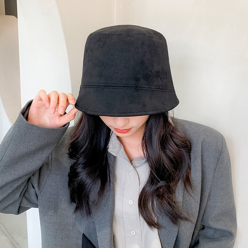 帽子女秋冬日系纯色麂皮绒渔夫帽ins显脸小水桶帽日系遮脸盆帽男|undefined