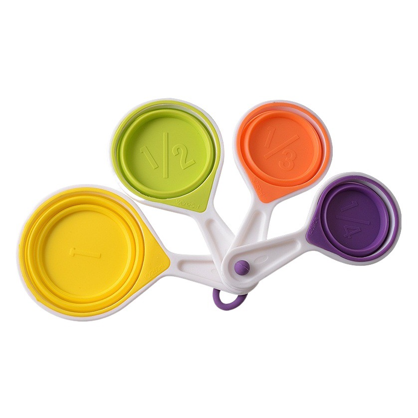 Folding silicone measuring cup set plastic color measuring spoon four-piece set retractable graduated cup measuring cup baking tool