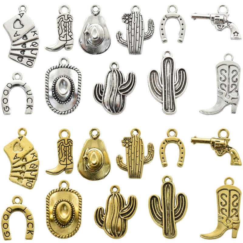 11 western Denim pendant diy alloy accessories cap boots gun cactus pendant Amazon hot sale
