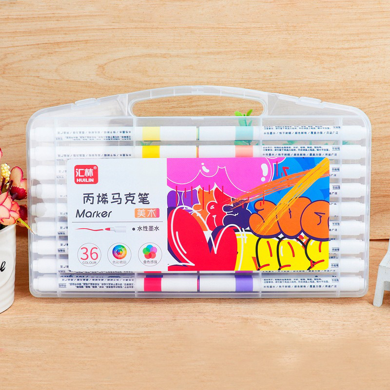 Huilin Cross-Border 36-Color Acrylic Marker Pen for Baby Graffiti, Non-Bleeding Art Gouache Stackable Color Pen for Painting
