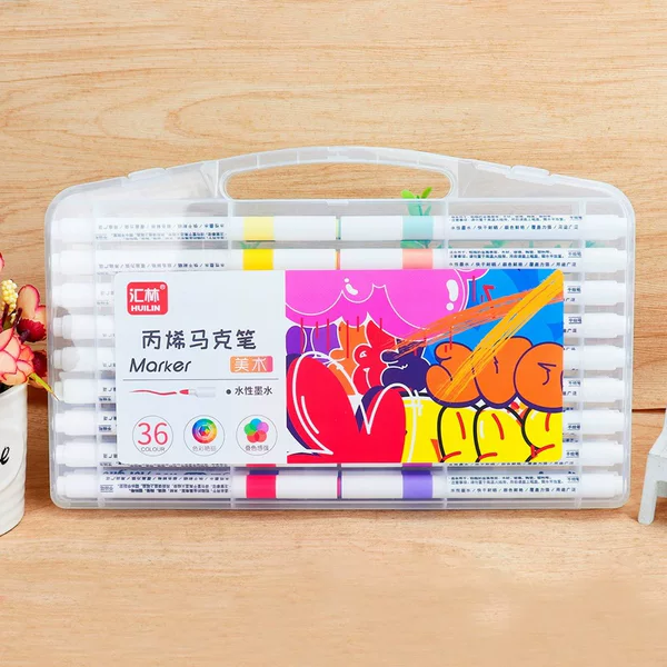 Huilin Cross-Border 36-Color Acrylic Marker Pen for Baby Graffiti, Non-Bleeding Art Gouache Stackable Color Pen for Painting