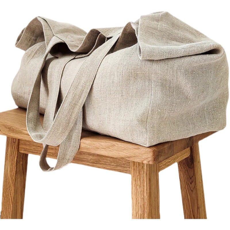 INS estilo gran bolsa de playa de lino natural de algodón de gran capacidad bolsa de lona simple bolso de compras del hombro