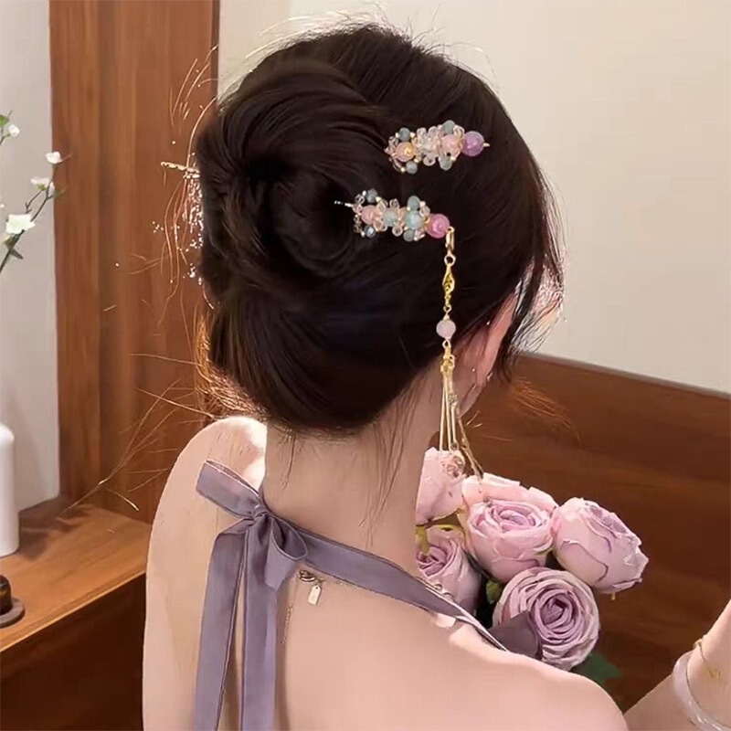 新しい中国風のカラフルなビーズタッセルヘアピン、絶妙でハイエンドのニッチな古代スタイルのヘアピンヘアアクセサリー新しいスタイル|undefined