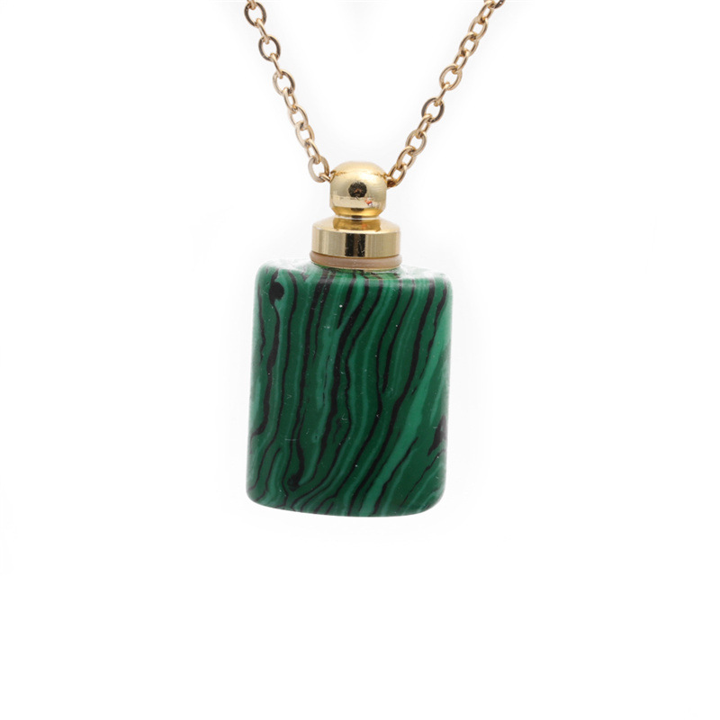Fashion semi-precious stone flat cylindrical perfume bottle necklace