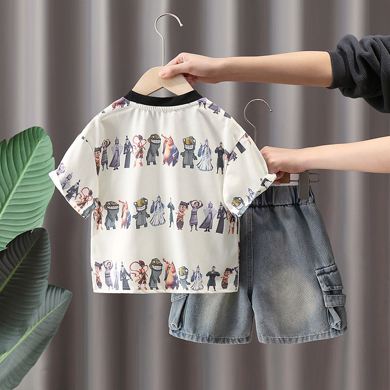 7272 Nezha ropa traje de verano para niños 2025 nuevo traje de dos piezas de moda de manga corta para niños